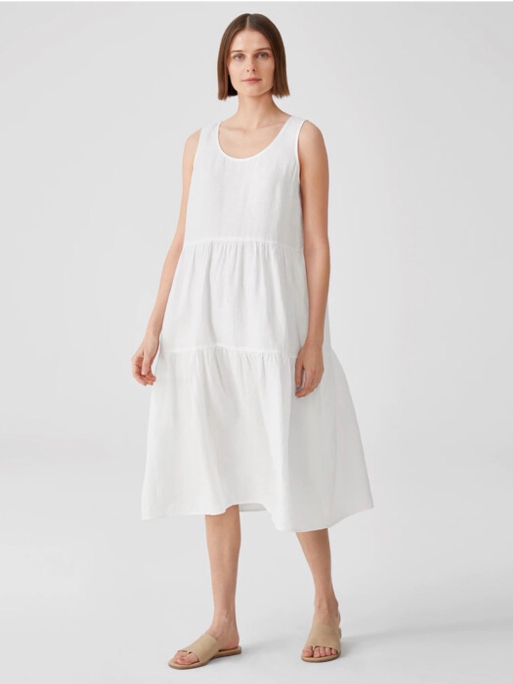 Eileen Fisher Organic Handkerchief Cotton Tiered Tank Dress White Summer Dress